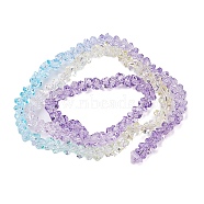 Transparent Baking Paint Glass Bead Strands, Segmented Multi-color Beads, Faceted Triangle, Medium Purple, 4.5x4x3.5mm, Hole: 1mm, about 134~137pcs/strand, 13.27~13.39''(33.7~34cm)(GLAA-YW0003-17I)