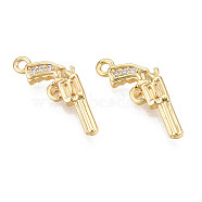 Brass Micro Pave Cubic Zirconia Pendants, Real 18K Gold Plated, Pistol, Clear, 17x8.5x3mm, Hole: 1.2mm(KK-N231-246)