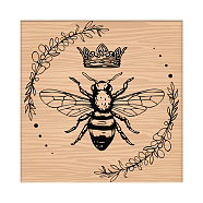 1Pc Beechwood Stamps & 1Pc Resin Stamp Sheet, Square, Scrapbook Accessories, Bees Pattern, 7.6x7.58x2.5cm, 1pc/style(DIY-CP0007-96H)