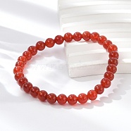 Natural Red Agate Beaded Stretch Bracelets, Round, Beads: 6~6.5mm, Inner Diameter: 2-1/4 inch(5.55cm)(BJEW-D446-B-26)