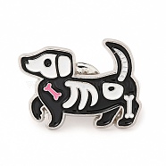 Animal Skeleton Theme Enamel Pin, Platinum Alloy Brooch for Backpack Clothes, Dog, 21x29x1.5mm(JEWB-B005-07C)