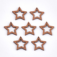 Painted Poplar Wood Pendants, Star, Chocolate, 24.5~25x24.5x2.5mm, Hole: 1.2mm(WOOD-T021-10I)