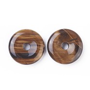 Natural Tiger Eye Pendants, Donut/Pi Disc, Donut Width: 12~12.5mm, 30~31x6~7mm, Hole: 6mm(G-F639-04C)