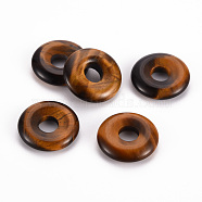 Natural Tiger Eye Pendants, Donut/Pi Disc, 18x4.5~5.5mm, Hole: 5.5mm(G-T122-66D)