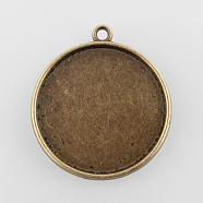 Flat Round Alloy Pendant Cabochon Settings, Plain Edge Bezel Cups, Cadmium Free & Nickel Free & Lead Free, Antique Bronze, Tray: 25mm, 31x28x2mm, Hole: 2mm, about 355pcs/kg(PALLOY-N0088-36AB-NF)