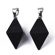 Natural Black Stone Double Terminated Pointed Pendants, with Platinum Plated Iron Pinch Bail, Bicone, 27~30x19~20x19~20mm, Hole: 7x4mm(G-S359-093A)