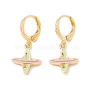 Enamel Planet Dangle Leverback Earrings with Clear Cubic Zirconia, Real 18K Gold Plated Brass Drop Earrings, Lead Free & Cadmium Free, Colorful, 29mm, Pin: 0.8x1mm(EJEW-F282-15G)