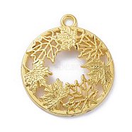 Autumn Theme Zinc Alloy Open Back Bezel Pendants, For DIY UV Resin, Epoxy Resin, Pressed Flower Jewelry, Flat Round with Maple Leaf, Golden, 34x30x3mm, Hole: 2.5mm(PALLOY-E577-24G)
