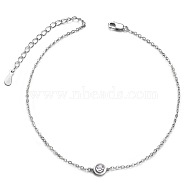 SHEGRACE Classic Rhodium Plated 925 Sterling Silver Anklet, with Flat Round Grade AAA Cubic Zirconia, Craved with S925, Platinum, 8-1/4 inch(21cm)(JA40B)