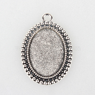Tibetan Style Alloy Pendant Cabochon Settings, Cadmium Free & Lead Free, Oval, Antique Silver, Tray: 18x25mm, 37x26x2mm, Hole: 3mm, about 200pcs/kg(TIBEP-N003-37AS)