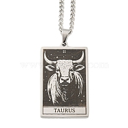 Non-Tarnish 304 Stainless Steel Tarot Pendant Necklaces, Cable Chain Necklaces, Taurus, 23.23~24.21 inch(59~61.5cm)(NJEW-A026-01P-02)