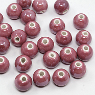 Handmade Porcelain Beads, Pearlized, Round, Pale Violet Red, 12mm, Hole: 2~3mm(PORC-D001-12mm-06)