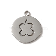 304 Stainless Steel Pendants, Flat Round with Flower Pattern Charm, Stainless Steel Color, 15x13x1mm, Hole: 1.6mm(STAS-L022-312P)