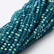 Half AB Color Plated Faceted Rondelle Glass Bead Strands, Frosted, Dark Cyan, 4~4.5x3~3.5mm, Hole: 0.8mm, about 150pcs/strand, 15.1 inch(EGLA-L007-F07-4mm)