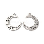 304 Stainless Steel Pendants, Moon with Star Charm, Stainless Steel Color, 18x16x1.5mm, Hole: 1.6mm(STAS-L020-032P)
