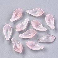 Two Tone Spray Painted Glass Pendants, Petal, Pink, 22~23x11x6mm, Hole: 1.2mm(GLAA-N042-001A-D01)