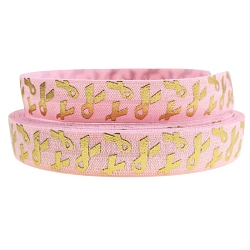 50 Yards Flat Hot Stamping Ribbon Nylon Elastic Cord, Folding Stretchy Cord, for Garment Accessories, Pink, 5/8 inch(15mm)(PW-WG14659-06)