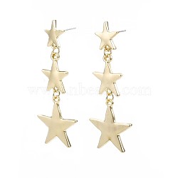 Triple Star Long Dangle Stud Earrings, Alloy Long Drop Earrings for Women, Cadmium Free & Nickel Free & Lead Free, Light Gold, 60x23.5mm, Pin: 0.7mm(EJEW-N100-002-NR)