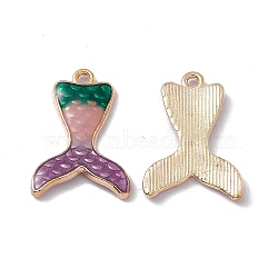 Alloy Enamel Pendants, Light Gold, Fishtail Charm, Old Rose, 27x18.5x3mm, Hole: 2mm(ENAM-B049-02KCG)