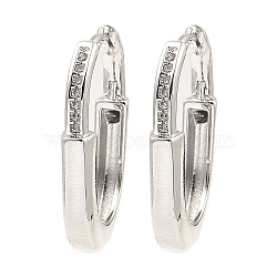 Brass with Cubic Zirconia Hoop Earrings, Oval, Platinum, 21.5x3x14.5mm(EJEW-D078-30P)