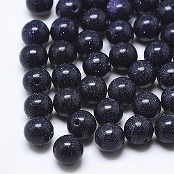 Synthetic Blue Goldstone Beads, Half Drilled, Round, 10mm, Half Hole: 1.2mm(G-T122-25B-05)