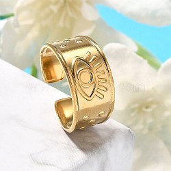 304 Stainless Steel Open Cuff Rings for Unisex, Eye, Real 18K Gold Plated, 10mm, Adjustable(RJEW-R010-08G)