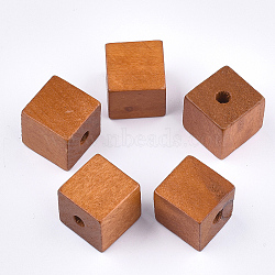 Painted Natural Wooden Beads, Cube, Sandy Brown, 14~15x14~15x14.5~15mm, Hole: 3.5mm(WOOD-Q040-016G)