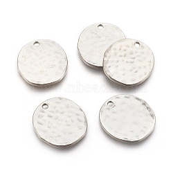 Alloy Blank Flat Round Hammered Pendants, Cadmium Free & Nickel Free & Lead Free, Platinum, 24x22x1mm, Hole: 2mm(PALLOY-M031-07P-NF)