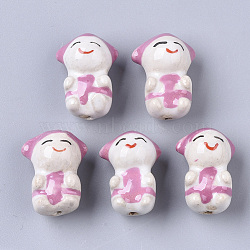 Handmade Porcelain Beads, Famille Rose Style, Sheep, HotPink, 21~22x15.5~16.5x13mm, Hole: 1.6mm(PORC-N004-70D)