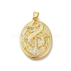 Rack Plating Brass Micro Pave Cubic Zirconia Pendants, Long-Lasting Plated, Lead Free & Cadmium Free, Anchor Charms, Real 18K Gold Plated, 27.5x20.5x3.5mm, Hole: 4x3.5mm(KK-Z086-67G-01)