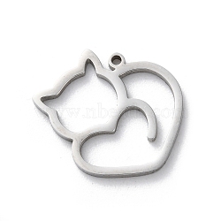 Anti-Tarnish 304 Stainless Steel Pendants, Laser Cut, Cat Charm, Stainless Steel Color, 19x17.5x1.5mm, Hole: 1.2mm(STAS-S149-01P)