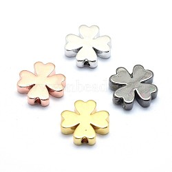 Brass Beads, Lead Free & Cadmium Free & Nickel Free, Clover, Mixed Color, 10x10x2.5mm, Hole: 1.2mm(KK-P155-77-NR)