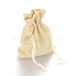 Polyester Imitation Burlap Packing Pouches Drawstring Bags, Lemon Chiffon, 23x17cm(X-ABAG-R005-17x23-13)