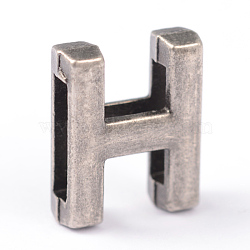 Tibetan Style Alloy Letter Slide Charms, Antique Silver, Letter.H, 15x12x4.5mm, Hole: 10.5x2.5mm(X-PALLOY-L170-HAS)