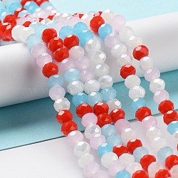 Glass Beads Strands, Faceted, Rondelle, Orange Red, 6x5mm, Hole: 1mm, about 85~88pcs/strand, 16.1~16.5 inch(41~42cm)(EGLA-A034-M6mm-41)