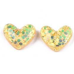 Acrylic Cabochons, with Glitter Sequins, Heart, Champagne Yellow, 19.5x24x9mm(OACR-R251-02F)