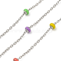 304 Stainless Steel Enamel Link Chains, Soldered, with Spool, Flat Round, Mixed Color, 2x1.5x0.5mm(AJEW-Z028-09P-09)
