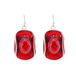 Alloy Stetson Dangle Earrings for Women, Red, 38x17mm(GUQI-PW0001-148D)