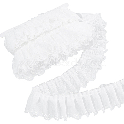 3-Layer Pleated Chiffon Flower Lace Trim, Polyester Ribbon for Jewelry Making, Garment Accessories, White, 2-1/2 inch(65mm)(OCOR-GF0003-26B)