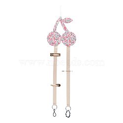 Cherry Non-woven Fabrics Hairpin Hair Clip Hanging Holder Storage Organizer, with Polyester Belt and Alloy Key Rings, for Girl Room Hanging Ornament Hair Accessories Storage Belt Decoration, Hot Pink, 70.1cm(ODIS-WH0025-129B)
