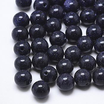 Synthetic Blue Goldstone Beads, Half Drilled, Round, 10mm, Half Hole: 1.2mm