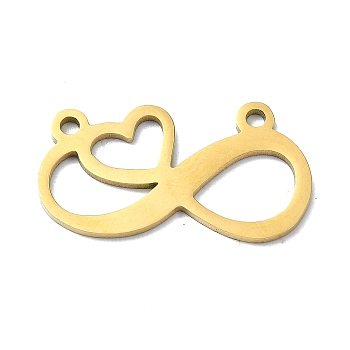 304 Stainless Steel Pendants, Laser Cut, Infinity with Heart Charm, Golden, 12.5x22.5x1mm, Hole: 1.4mm