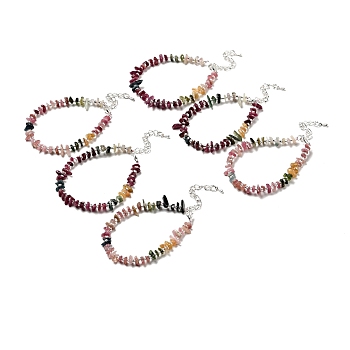 Natural Tourmaline Chips Beaded Bracelet, Gemstone Jewelry for Women, Mixed Color, 6-3/4 inch(17.2~17.4cm)