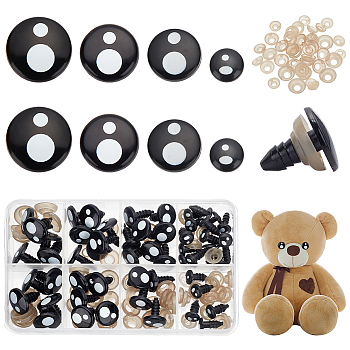 Elite 54 sets 4 Style Plastic Doll Eyes, Craft Safety Eyes, for Crafts, Crochet Toy and Stuffed Animals, Flat Round, Black, 11~17x12~16mm, Pin: 5~6mm, 54 sets/box