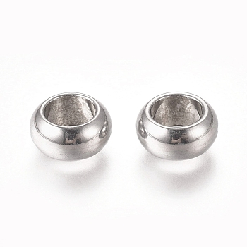 201 Stainless Steel Spacer Beads, Flat Round, Stainless Steel Color, 8x4mm, Hole: 5mm