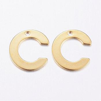 304 Stainless Steel Charms, Letter, Initial Charms, Real 18k Gold Plated, Letter.C, 11x6~12x0.8mm, Hole: 1mm