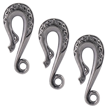 3Pcs Alloy S-Hook Clasps, Antique Silver, 55x24x6mm