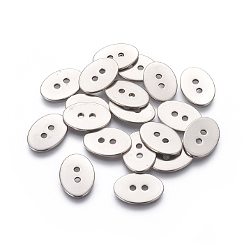 201 Stainless Steel Buttons, Oval, 2-Hole, Stainless Steel Color, 17x12x1mm, Hole: 1.8mm