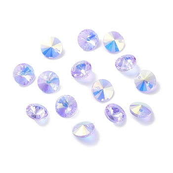 Electroplate Transparent Glass Beads, Half Rainbown Plated, Faceted Bicone, Lilac, 8x4mm, Hole: 0.8mm