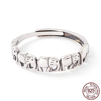 Elephant 925 Sterling Silver Adjustable Rings for Men Women, Antique Silver, US Size 9(18.9mm)
